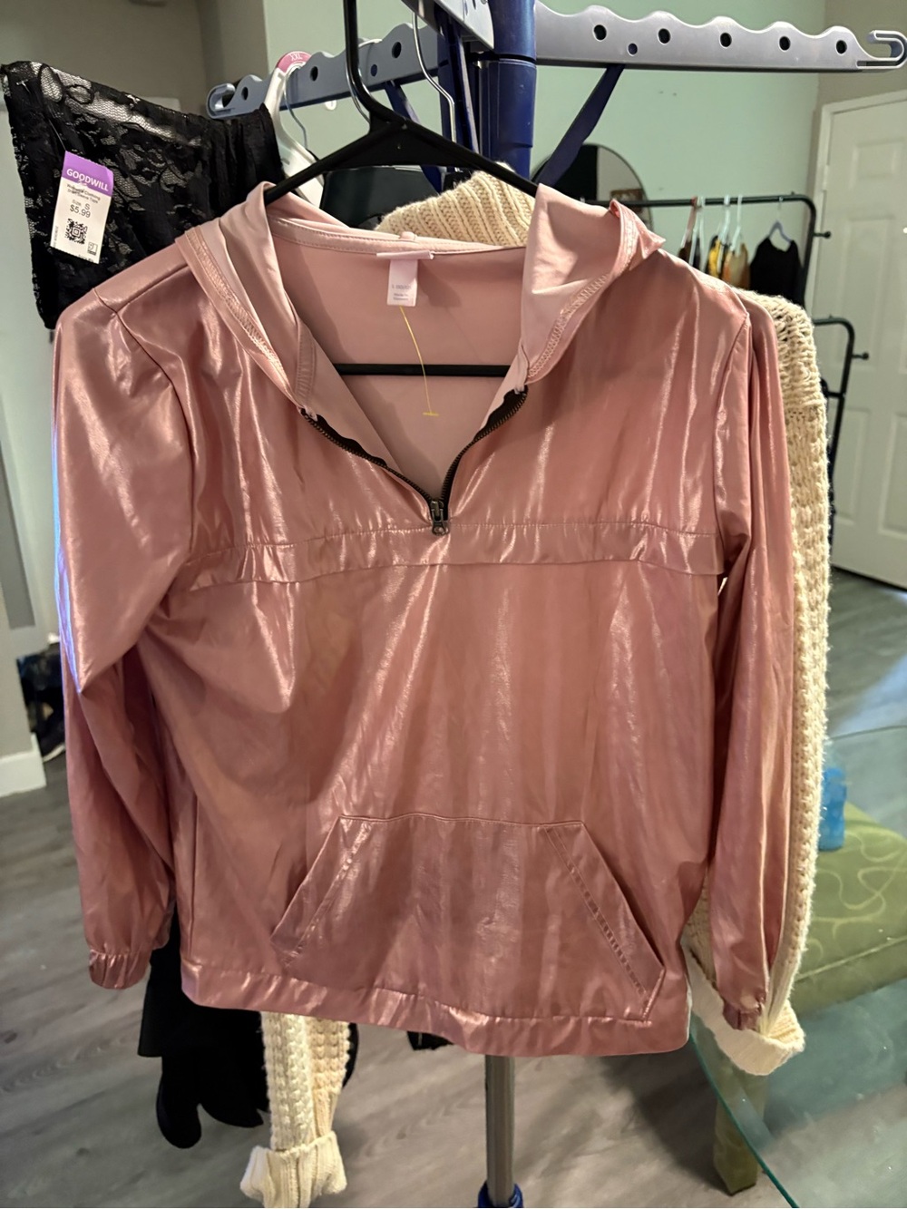 More Than Magic Shiny Dusty Rose Pullover Bomber Jacket